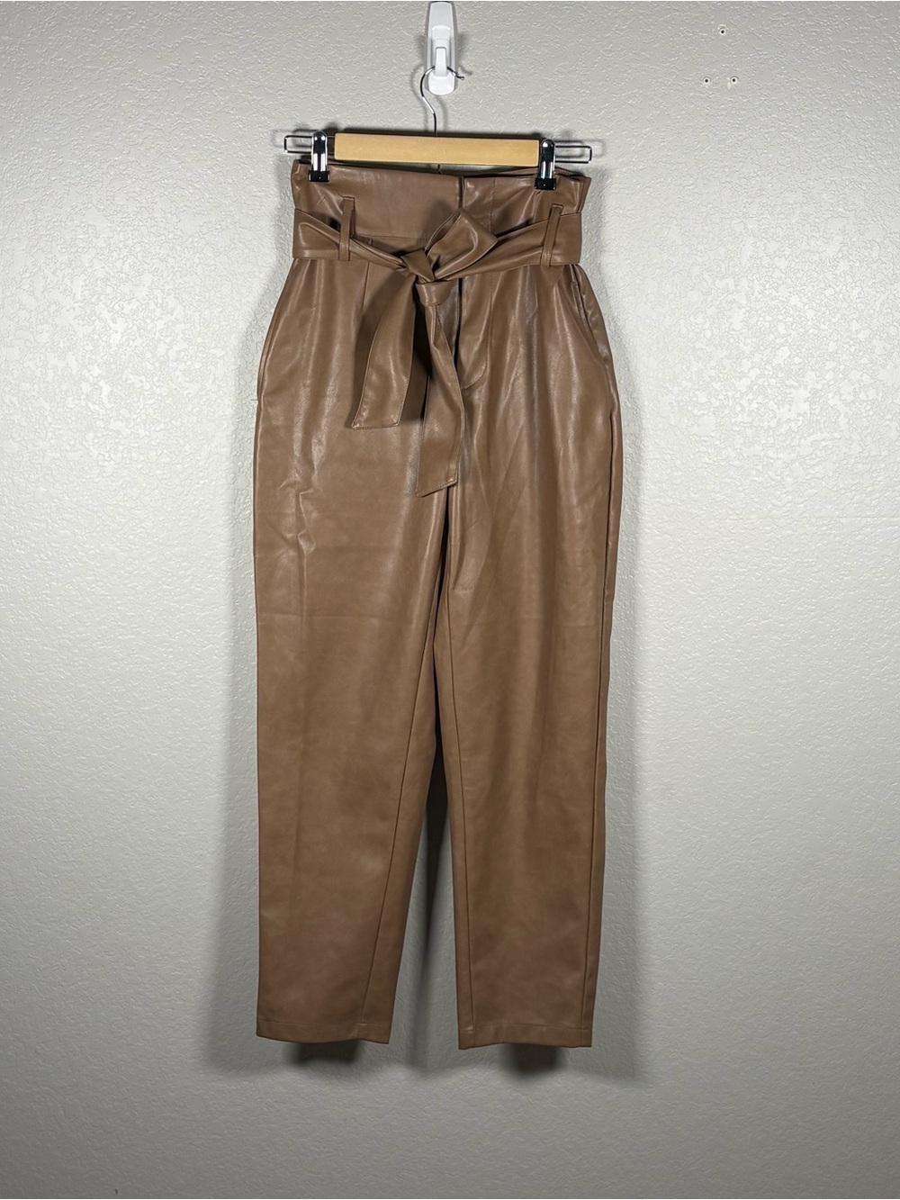 NWT Bagatelle Collection Faux Leather Paperbag Waist Pants Tan Size Small